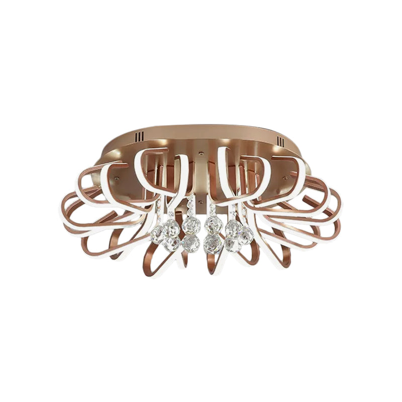 Twisted Flush Mount Lighting Simple Acrylic LED Rose Gold Ceiling Light Fixture in Warm/White Light with Crystal Ball Drop