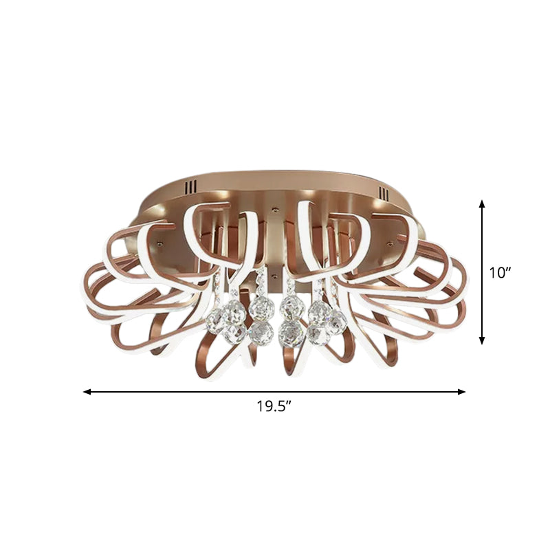 Twisted Flush Mount Lighting Simple Acrylic LED Rose Gold Ceiling Light Fixture in Warm/White Light with Crystal Ball Drop