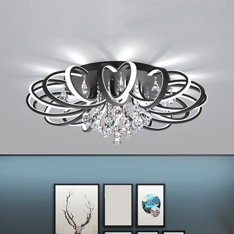 Black Swooping Flush Mount Fixture Modern Style LED Acrylic Ceiling Light with Crystal Accent for Living Room
