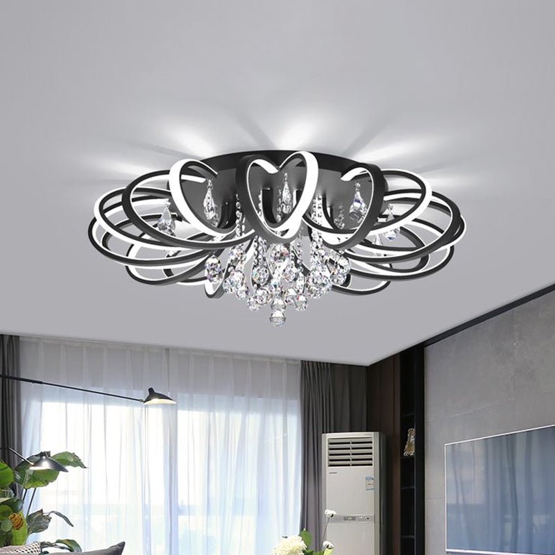 Black Swooping Flush Mount Fixture Modern Style LED Acrylic Ceiling Light with Crystal Accent for Living Room