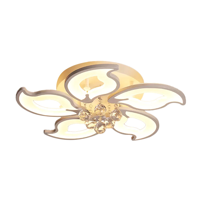Modernity LED Flush Mount White Flower Crystal Flush Ceiling Light Fixture with Acrylic Shade