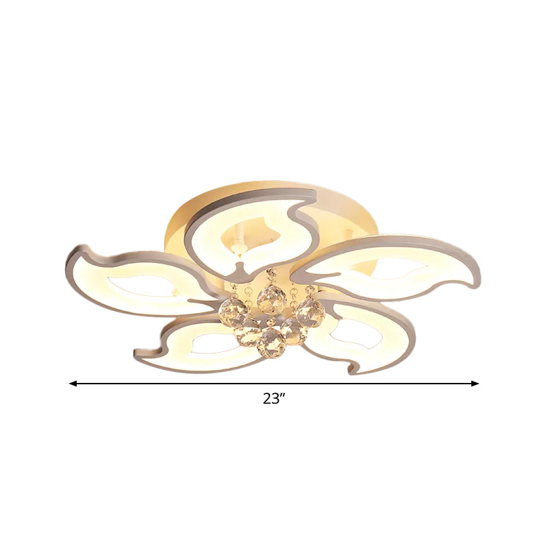 Modernity LED Flush Mount White Flower Crystal Flush Ceiling Light Fixture with Acrylic Shade