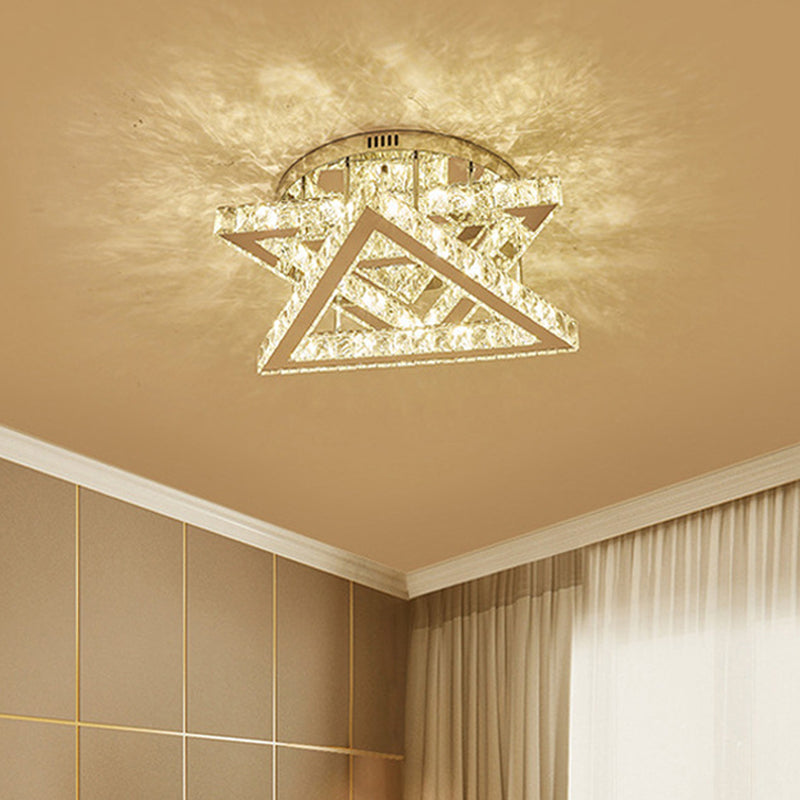 Clear Crystal Triangle Ceiling Fixture Modernity LED Flush Mount Lamp with Tiered Design for Bedroom