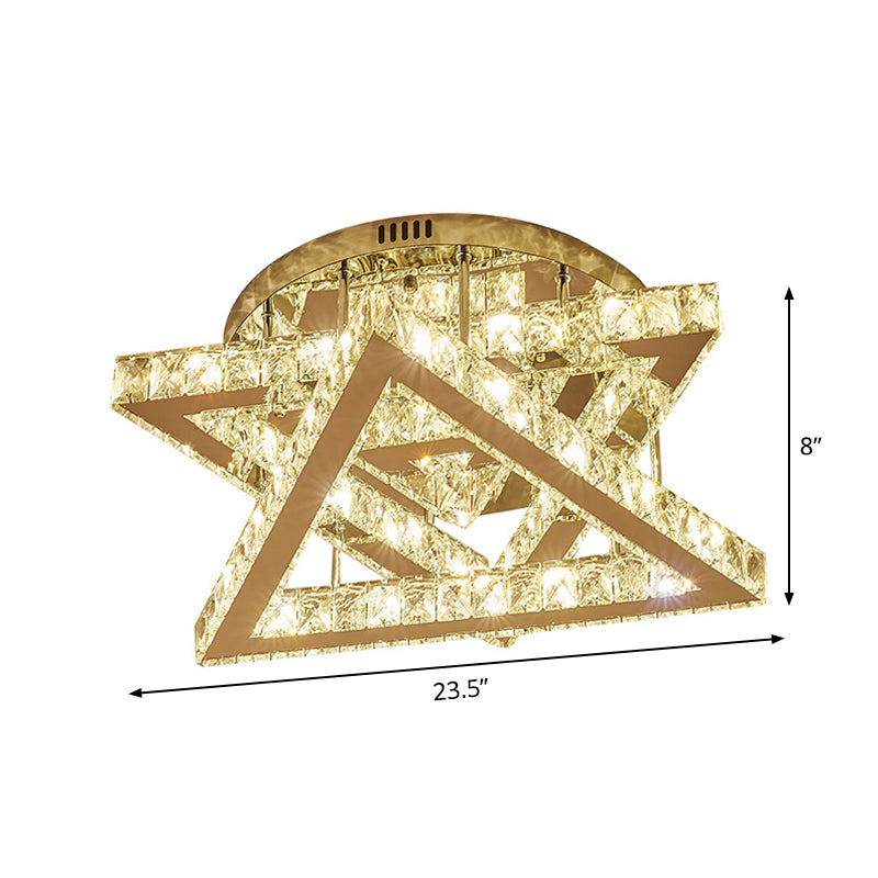 Clear Crystal Triangle Ceiling Fixture Modernity LED Flush Mount Lamp with Tiered Design for Bedroom