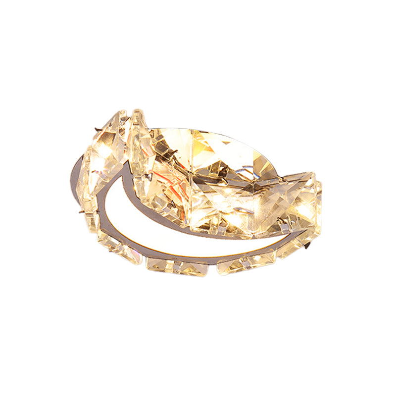 Simple Moon Flushmount Lighting Clear Faceted Crystal LED Hallway Close to Ceiling Light in Stainless-Steel