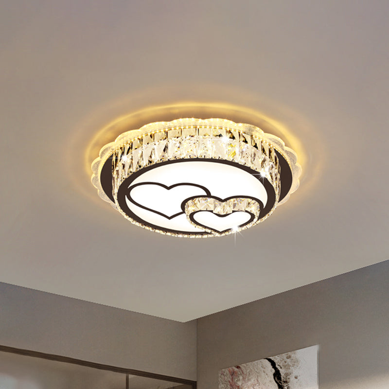 Plafonnier rond en cristal moderne en acier inoxydable, éclairage encastré à LED avec motif cœur/fleur aimant