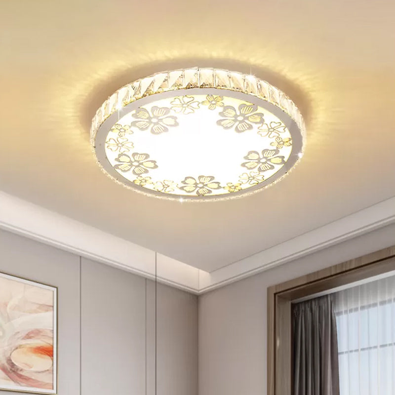 Crystal Round Ceiling Fixture Modernist LED White Flush Light in Warm/White Light with Butterfly/Petal Pattern