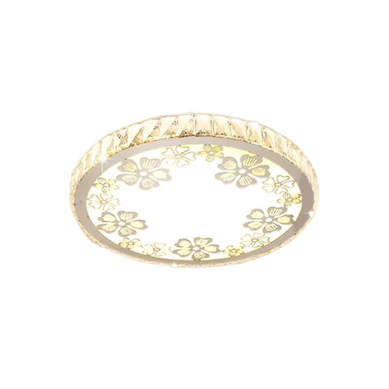 Crystal Round Ceiling Fixture Modernist LED White Flush Light in Warm/White Light with Butterfly/Petal Pattern