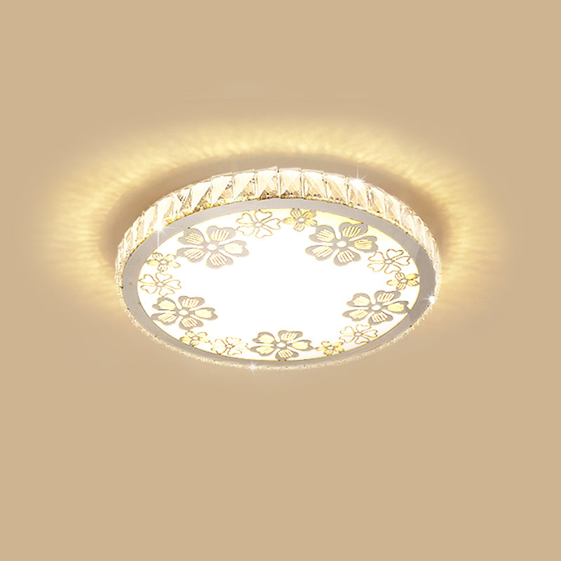 Crystal Round Ceiling Fixture Modernist LED White Flush Light in Warm/White Light with Butterfly/Petal Pattern
