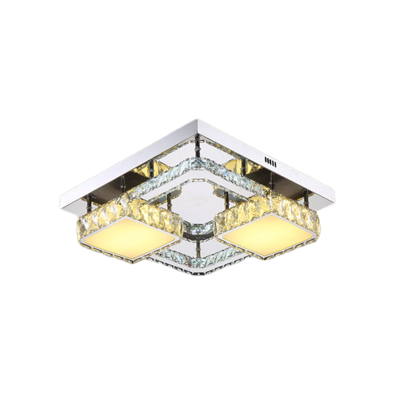 Stainless-Steel Squared Flushmount Light Modern Beveled Crystal LED Ceiling Lighting for Dining Room