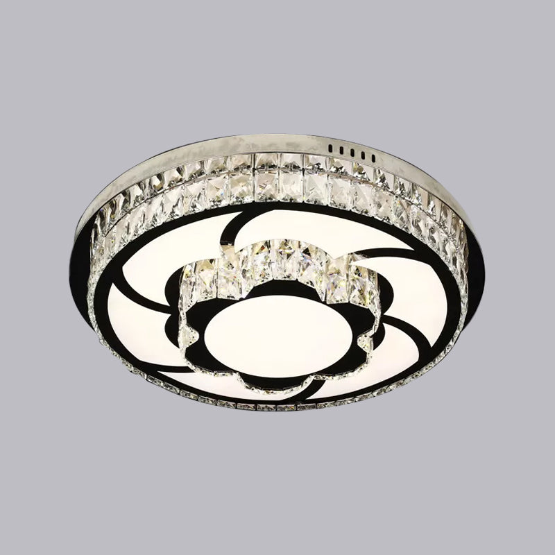 p Stainless-Steel Flower/Round Flushmount Light with Clear Faceted Crystal Shade