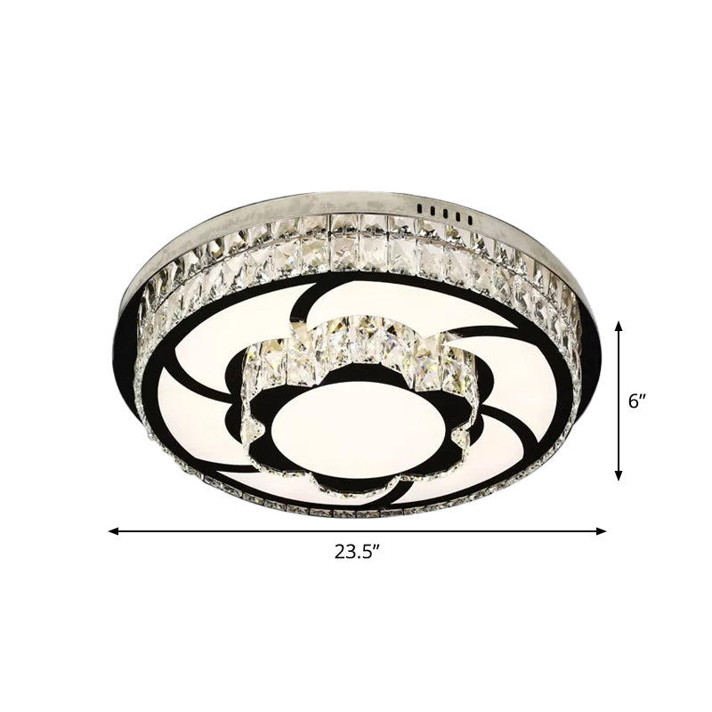 p Stainless-Steel Flower/Round Flushmount Light with Clear Faceted Crystal Shade