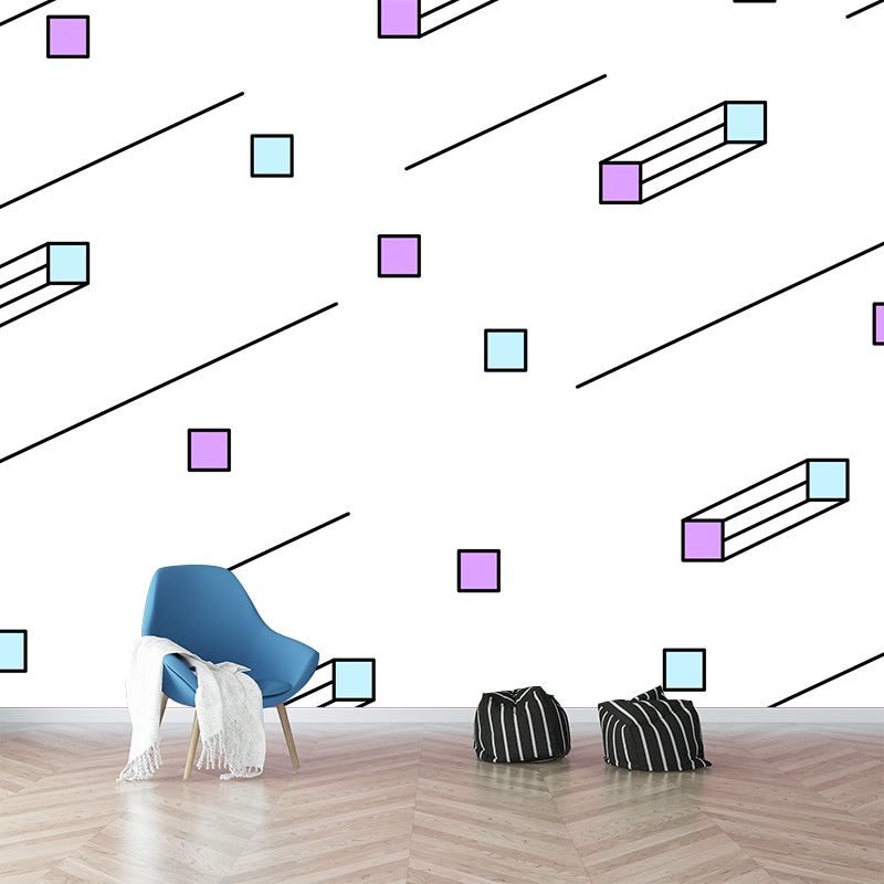 Contemporary Geometric Patterned Mural Non-Woven Waterproof Pastel Wall Art for Bedroom