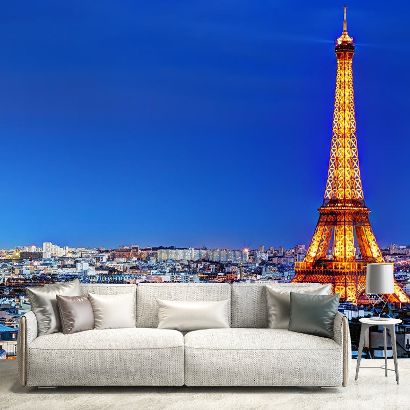 Photograph Night City Scenery Mural for Living Room, Dark Color, Personalized Size