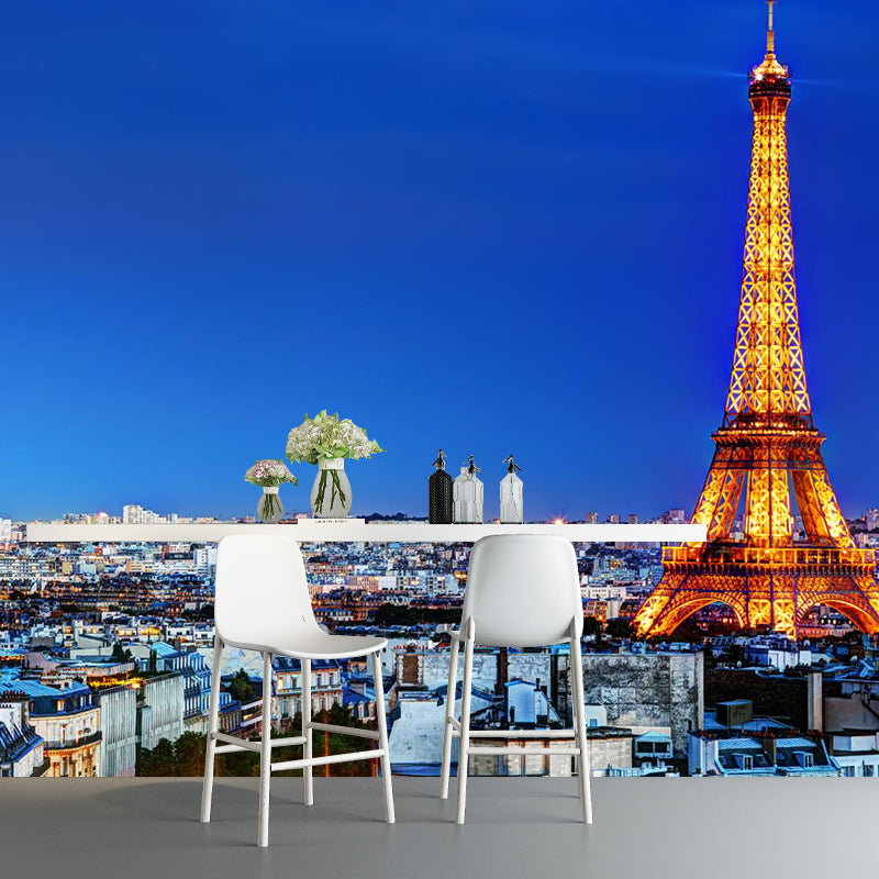 Photograph Night City Scenery Mural for Living Room, Dark Color, Personalized Size