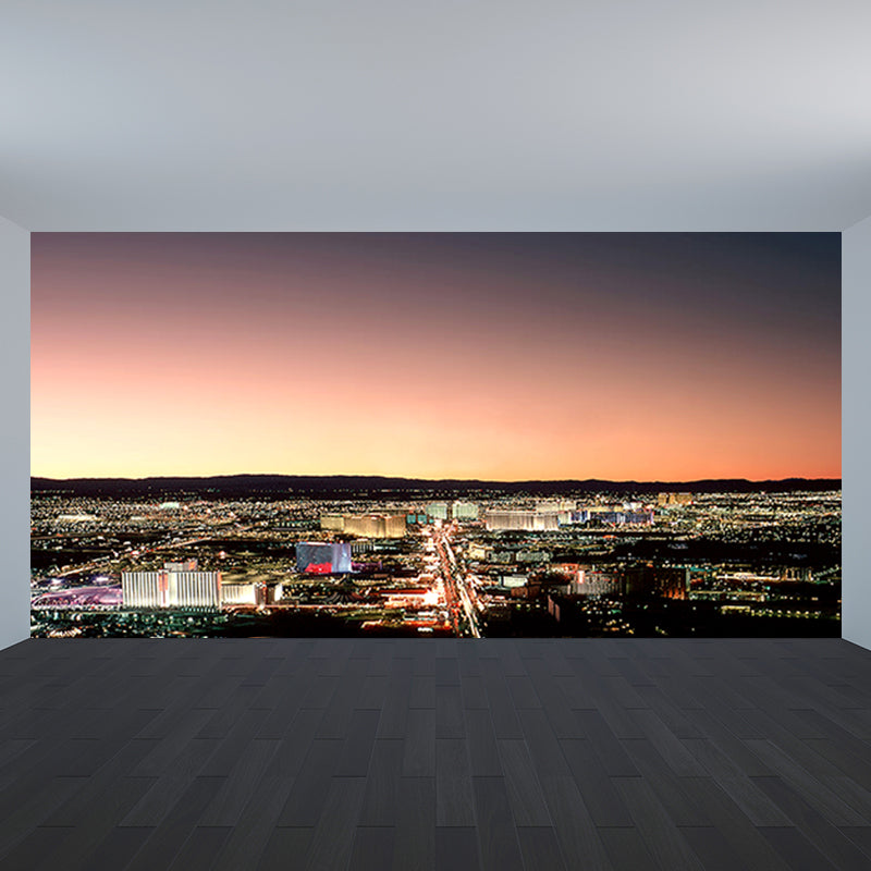 Photograph Night City Scenery Mural for Living Room, Dark Color, Personalized Size