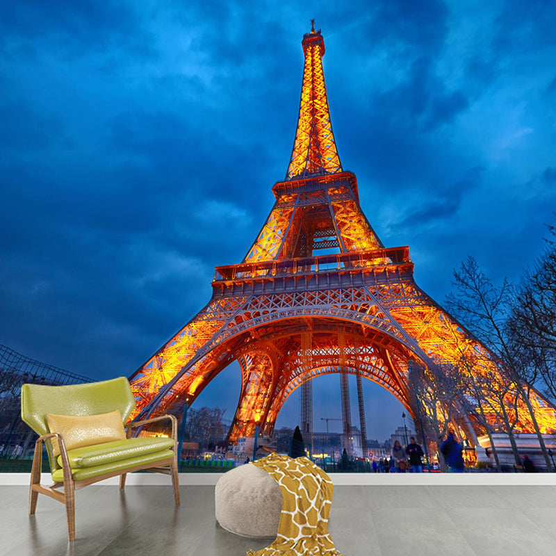 Full Size Cityscape Mural Decal Modern Enchanting Skyscrapers at Night Wall Art in Dark Color