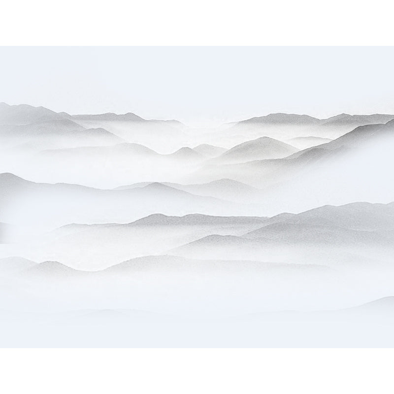 Grey Mountains Wall Mural Moisture Resistant Chinoiserie Living Room Wall Covering