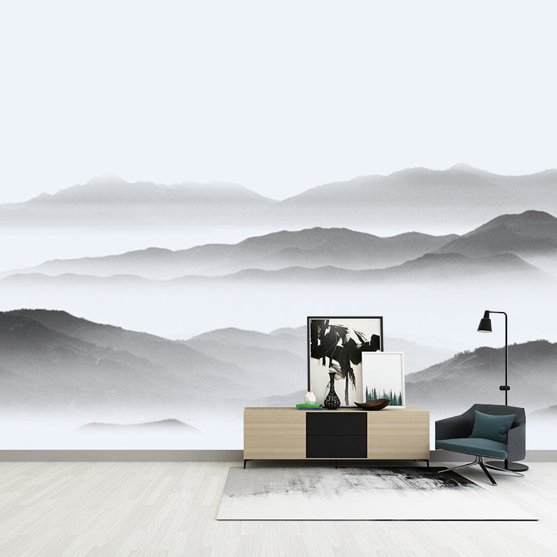 Foggy Hills Wall Mural Chinese Moistureproof Living Room Wall Covering, Personalise
