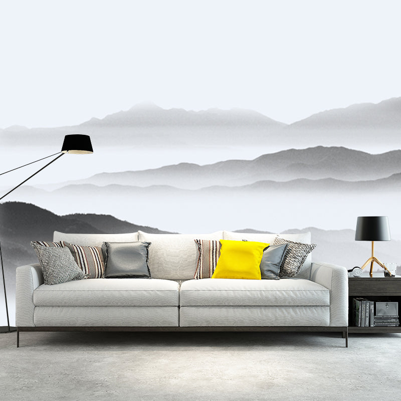 Foggy Hills Wall Mural Chinese Moistureproof Living Room Wall Covering, Personalise