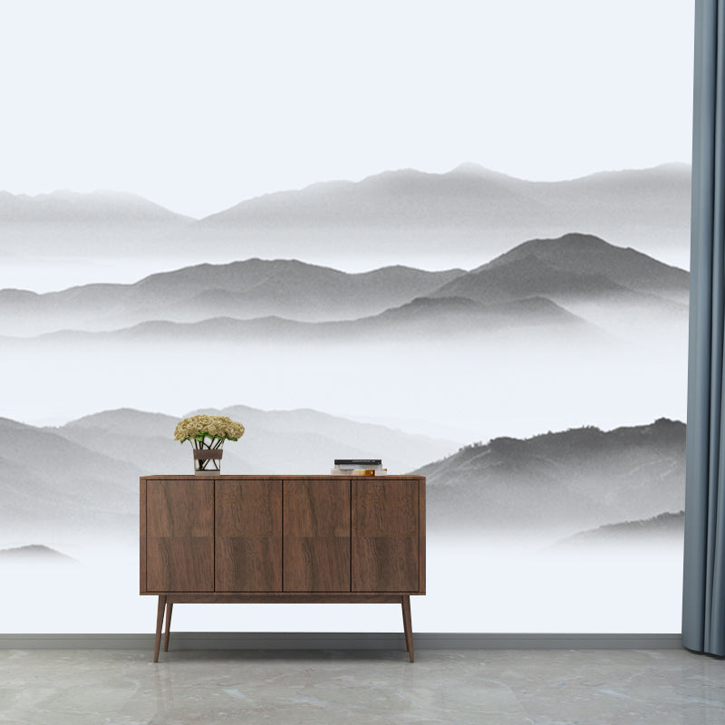 Foggy Hills Wall Mural Chinese Moistureproof Living Room Wall Covering, Personalise