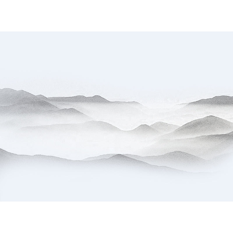 Extra Large Asian Mural Wallpaper in Gray Smoggy Mountain Wall Decor, Custom Printed