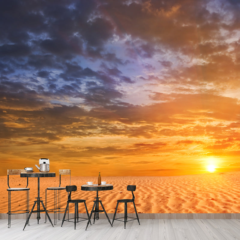 Big Sunset Desert Scenery Mural Decal Yellow Non-Woven Cloth Wall Art, Moisture Resistant, Custom Print