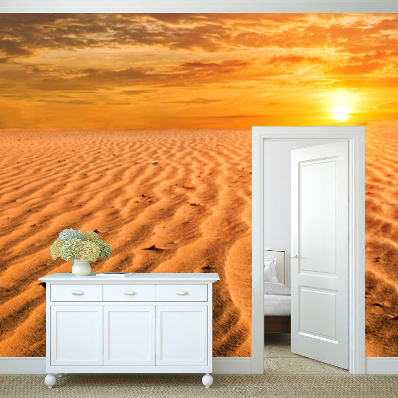 Big Sunset Desert Scenery Mural Decal Yellow Non-Woven Cloth Wall Art, Moisture Resistant, Custom Print