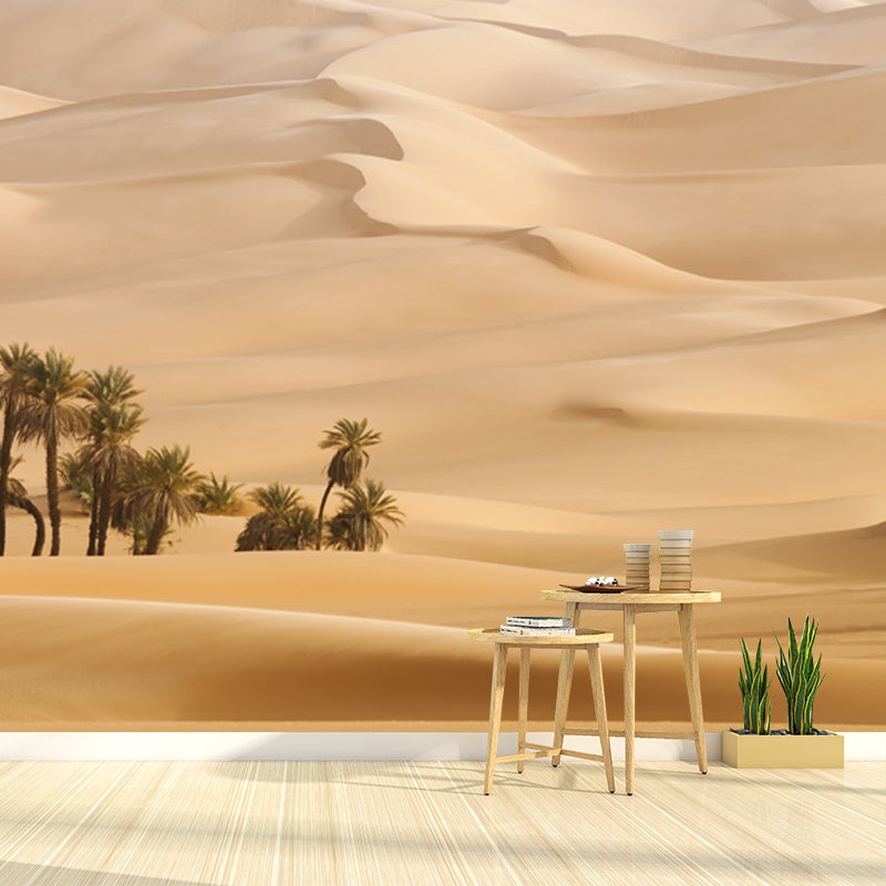 Huge Desert Palm Trees Mural Yellow Non-Woven Fabric Wall Decor, Waterproof, Custom Size