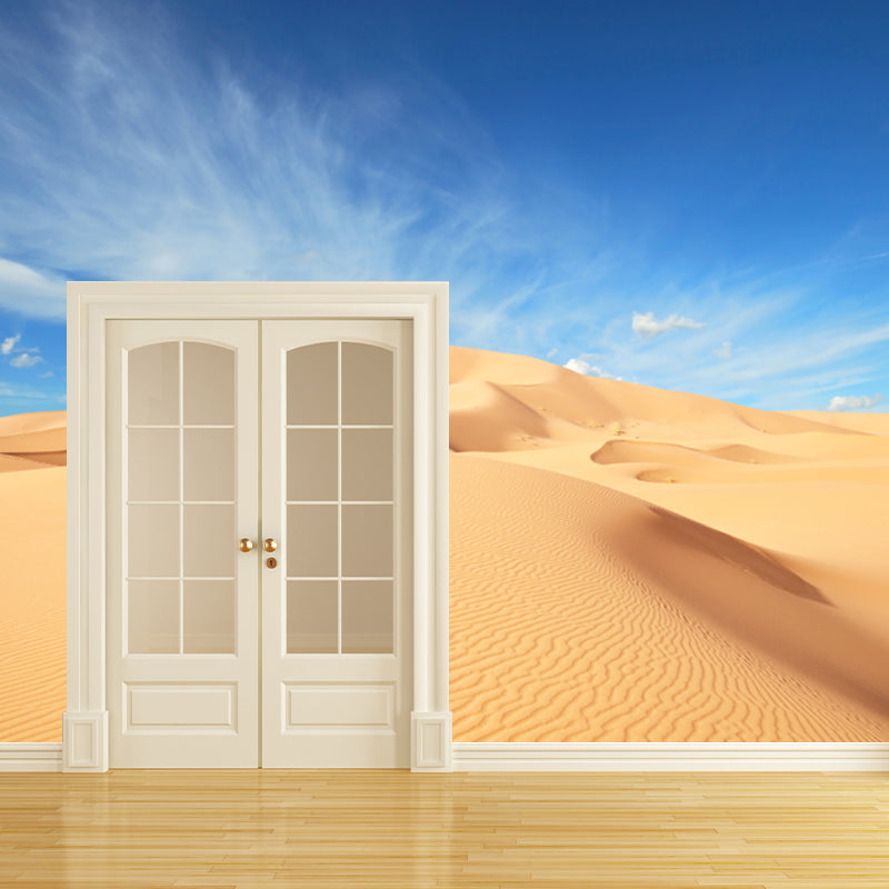 Full-Size Sand Mountain Mural Modern Stunning Cloud Wall Decor in Yellow and Blue