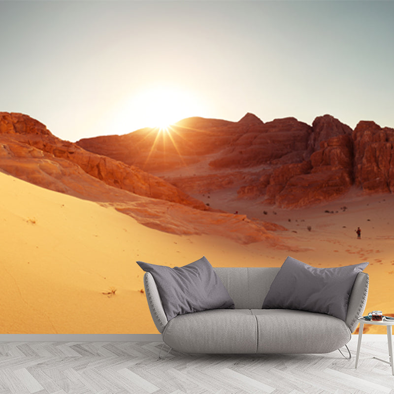 Yellow Desert View Mural Sun Behind Backlit Mountain Modern Waterproof Wall Covering