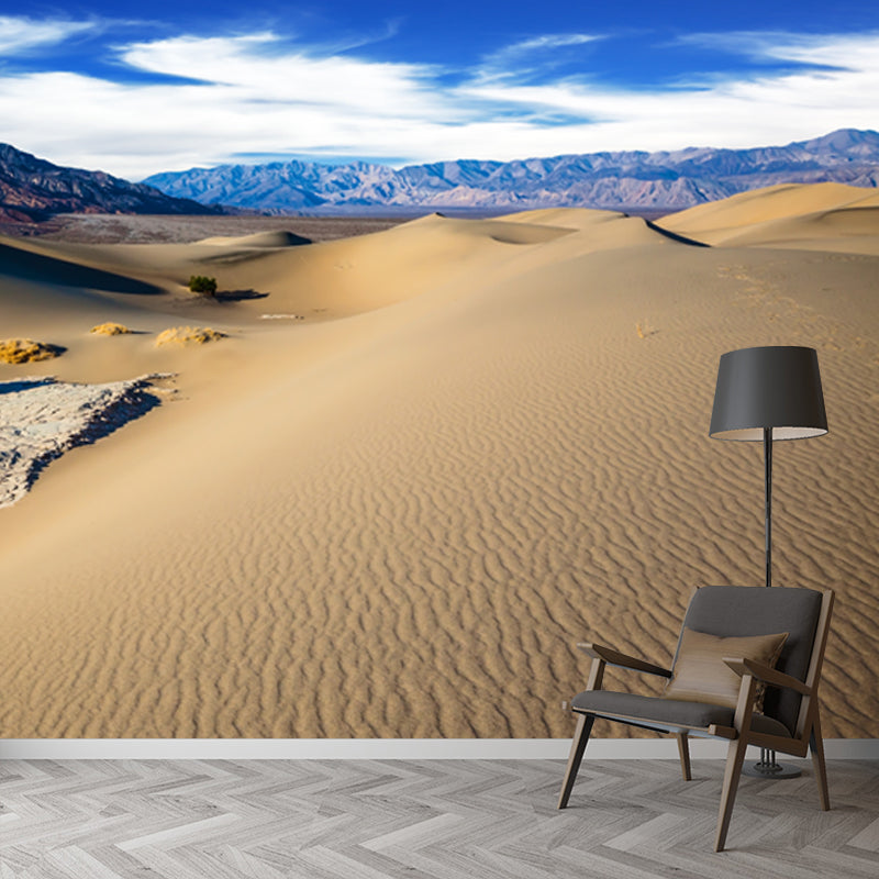 Big Modernist Wall Paper Mural Yellow Dune and Mountain Landscape Wall Covering, Custom Size