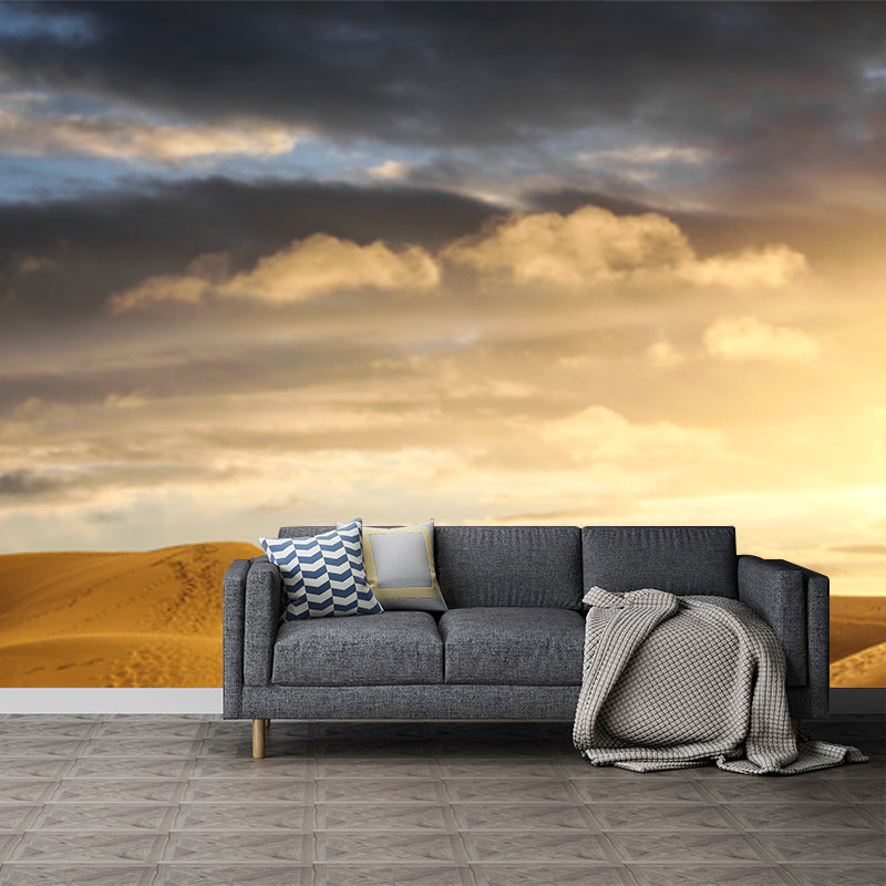 Modern Sundown Desert Landscape Mural Non-Woven Waterproofing Yellow Wall Art for Living Room