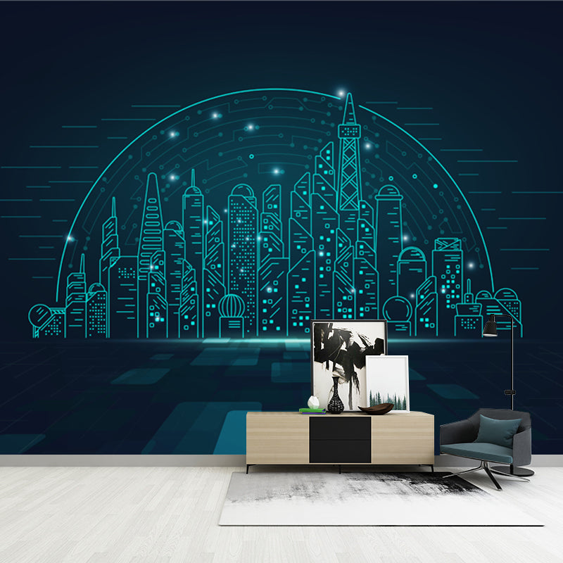 3D Illusion Metropolis Mural Contemporary Moistureproof Playroom Wall Decor, Custom Size Available
