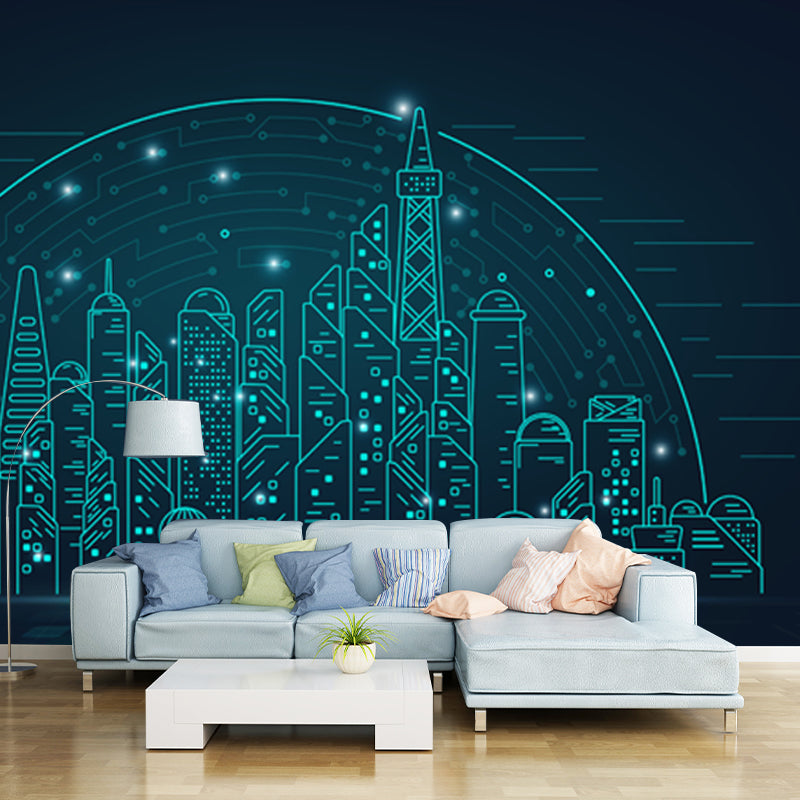 3D Illusion Metropolis Mural Contemporary Moistureproof Playroom Wall Decor, Custom Size Available