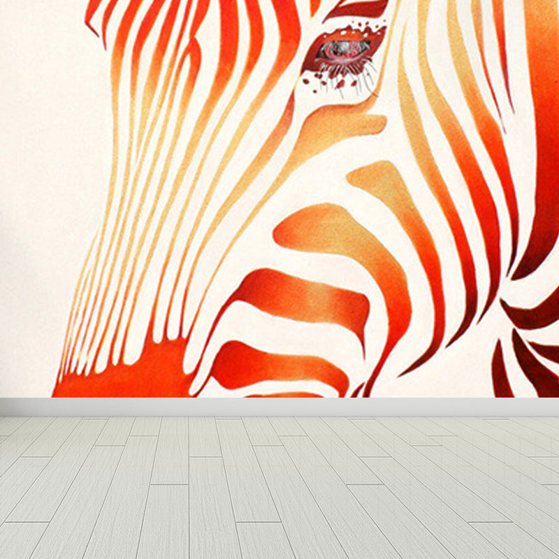 Contemporary Zebra Head Mural Non-Woven Stain-Proofing Soft Color Wall Art for Bathroom