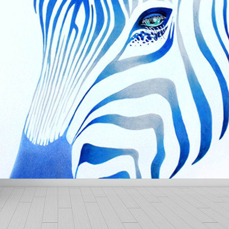 Contemporary Zebra Head Mural Non-Woven Stain-Proofing Soft Color Wall Art for Bathroom