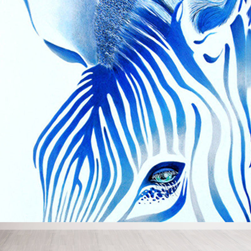 Contemporary Zebra Head Mural Non-Woven Stain-Proofing Soft Color Wall Art for Bathroom