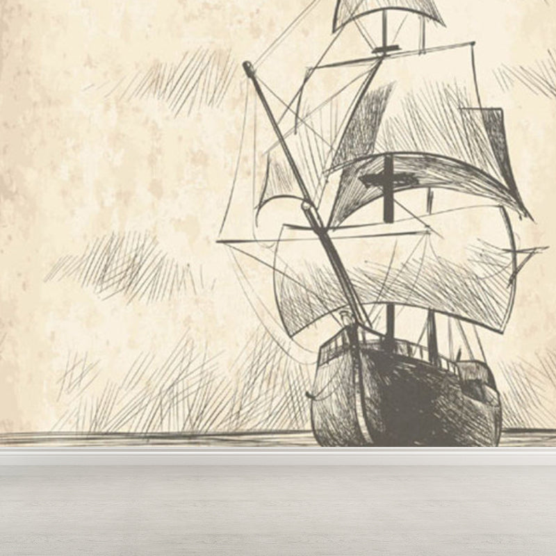 Modern Sailing Ship Mural Decal Pastel Color Guest Room Wall Art, Custom Printed