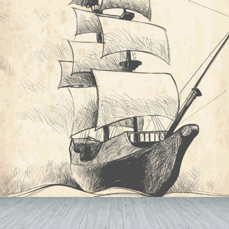 Modern Sailing Ship Mural Decal Pastel Color Guest Room Wall Art, Custom Printed