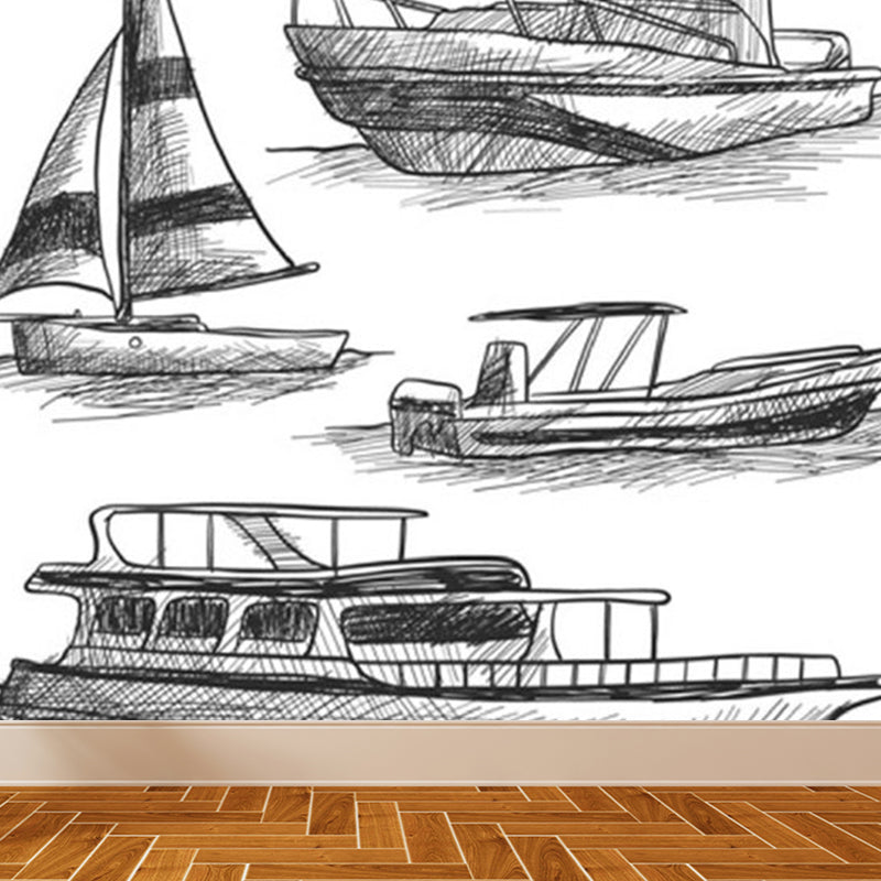 Modern Sailing Ship Mural Decal Pastel Color Guest Room Wall Art, Custom Printed