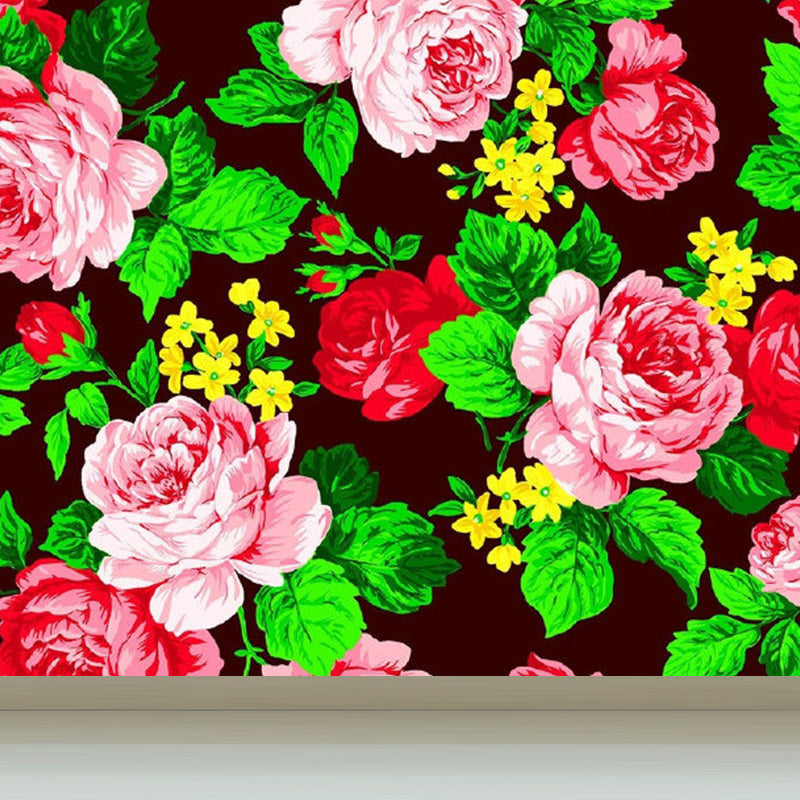 Romantic Floral Printed Mural Decal for Living Room, Pink, Custom Size Available