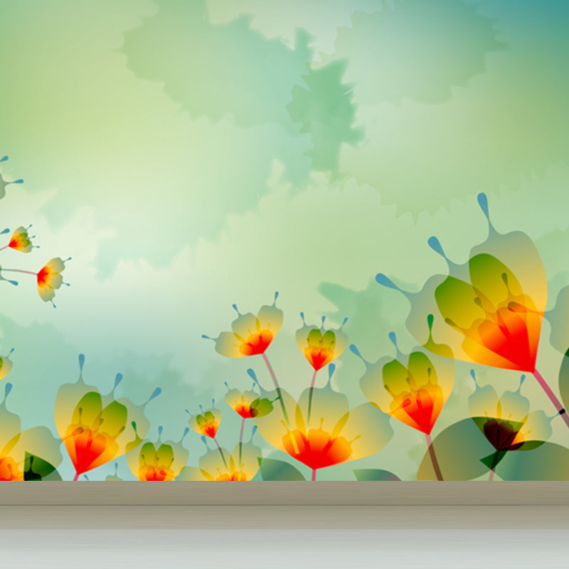 Flower Pattern Wall Mural Modern Decorative Dining Room Wall Covering, Custom Printed