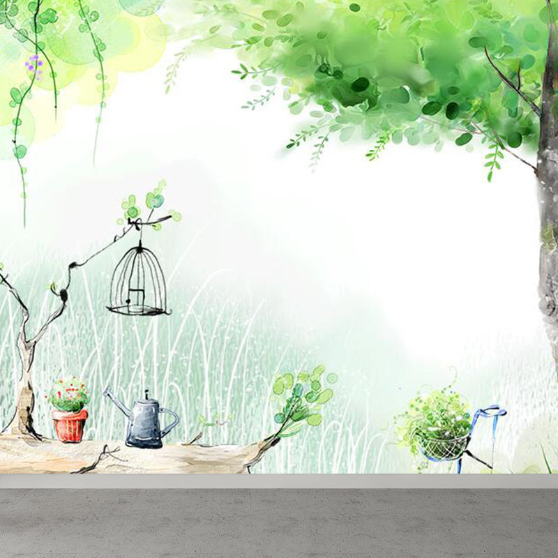 Botanical Mural Wallpaper Pastel Color Contemporary Wall Covering for Living Room