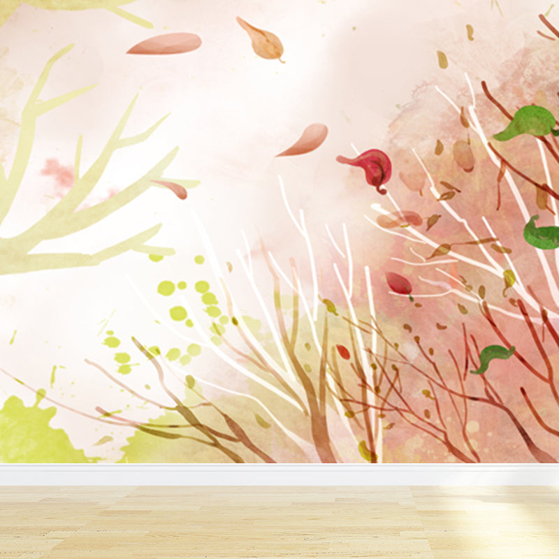 Botanical Mural Wallpaper Pastel Color Contemporary Wall Covering for Living Room