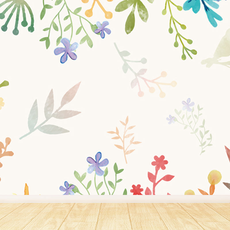 Botanical Mural Wallpaper Pastel Color Contemporary Wall Covering for Living Room