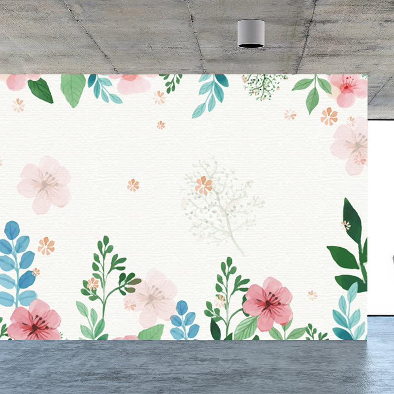 Contemporary Flower Branch Mural Soft Color Stain-Proofing Wall Art for Playroom
