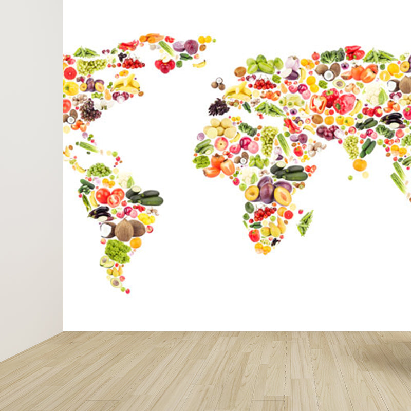 Illustration Style World Map Mural Decal for Living Room, Pastel Color, Personalized