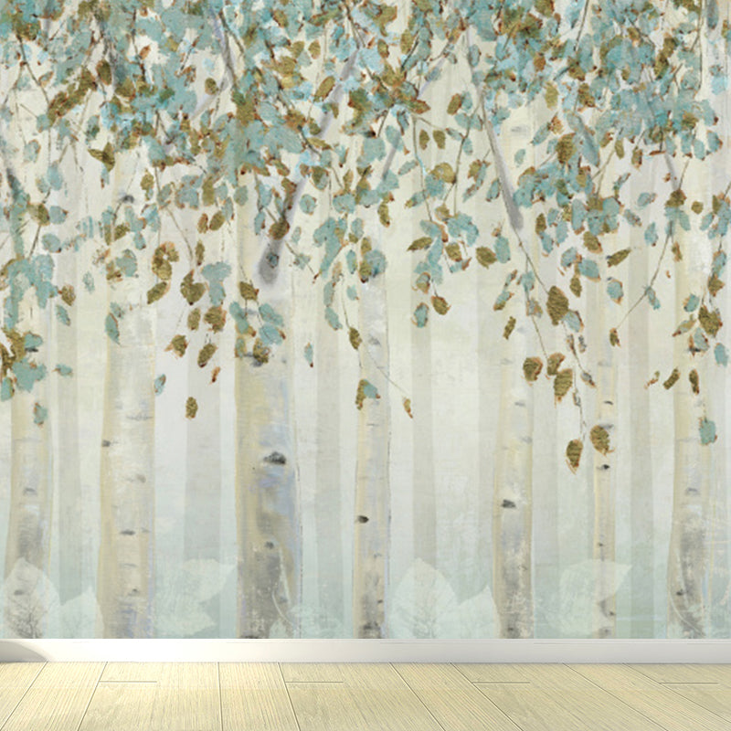 Light Color Botanical Mural Decal Moisture Resistant Contemporary Bathroom Wall Covering