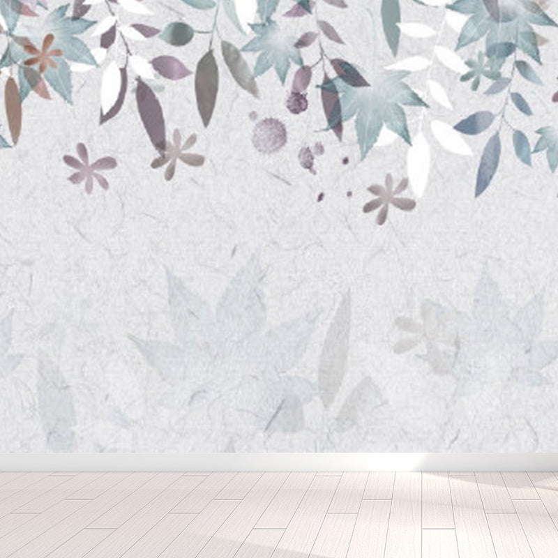 Light Color Botanical Mural Decal Moisture Resistant Contemporary Bathroom Wall Covering